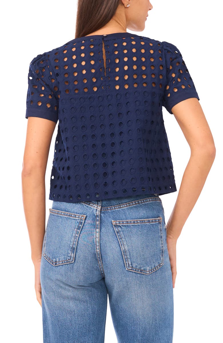 CeCe Circle Eyelet Cotton Top, Alternate, color, Classic Navy