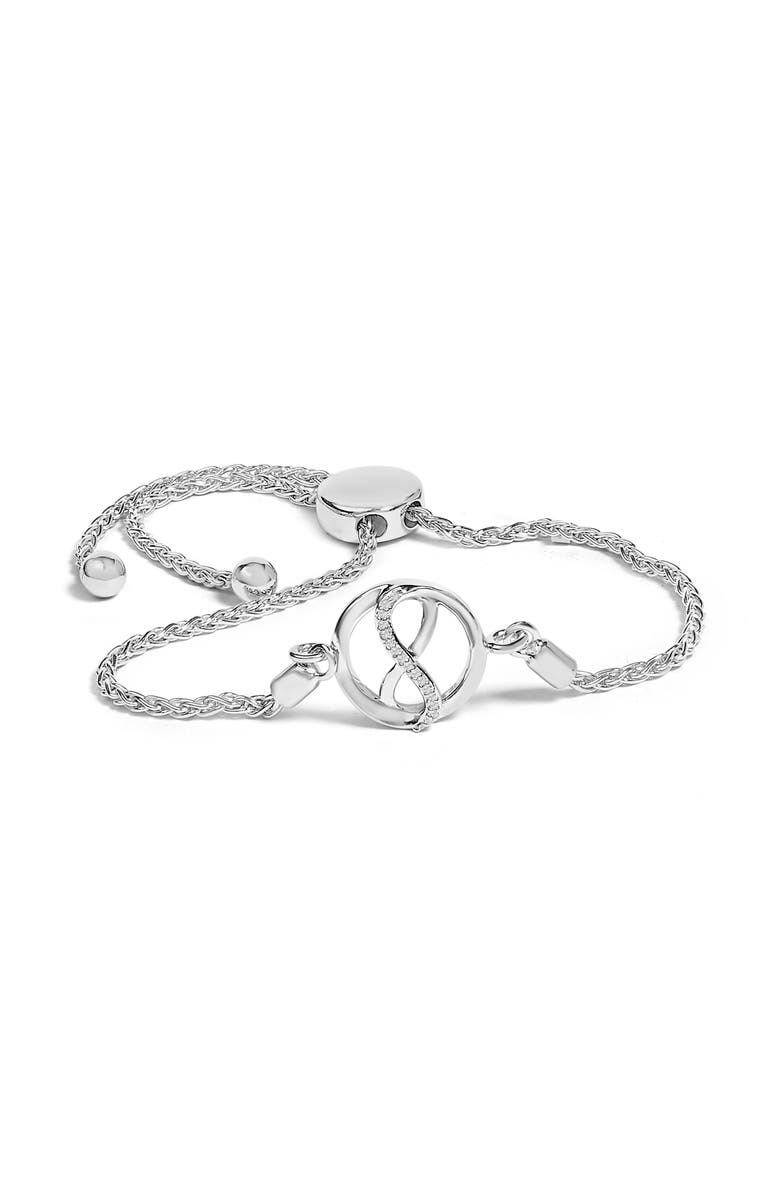 Haus of Brilliance .925 Sterling Silver Diamond Accent Ribbon and Circle Bolo Adjustable Bracelet, Main, color, Silver