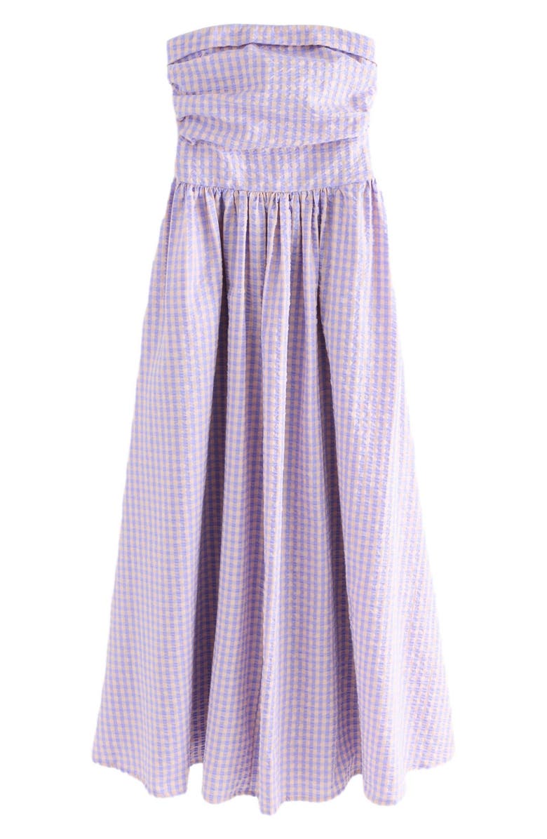 NEXT Strapless Gingham Seersucker Midi Dress, Alternate, color,
