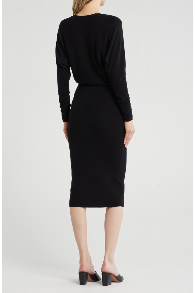 Jenna Ruched Long Sleeve Knit Dress, Alternate, color, BLACK