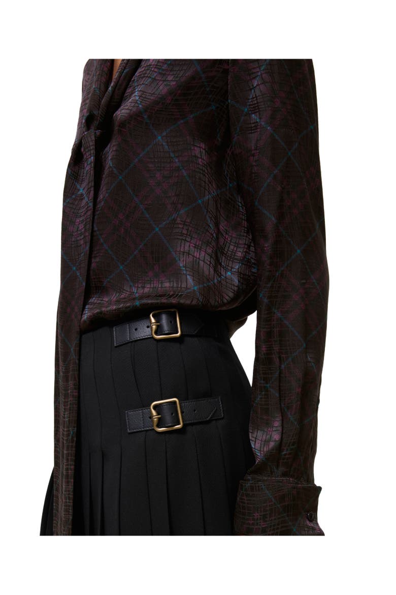 Check Silk Blend Scarf Blouse, Alternate, color, Plum purple