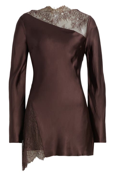 Allgra Asymmetric Lace Panel Charmeuse Minidress