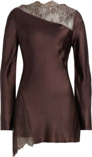 Shona Joy Allgra Asymmetric Lace Panel Charmeuse Minidress