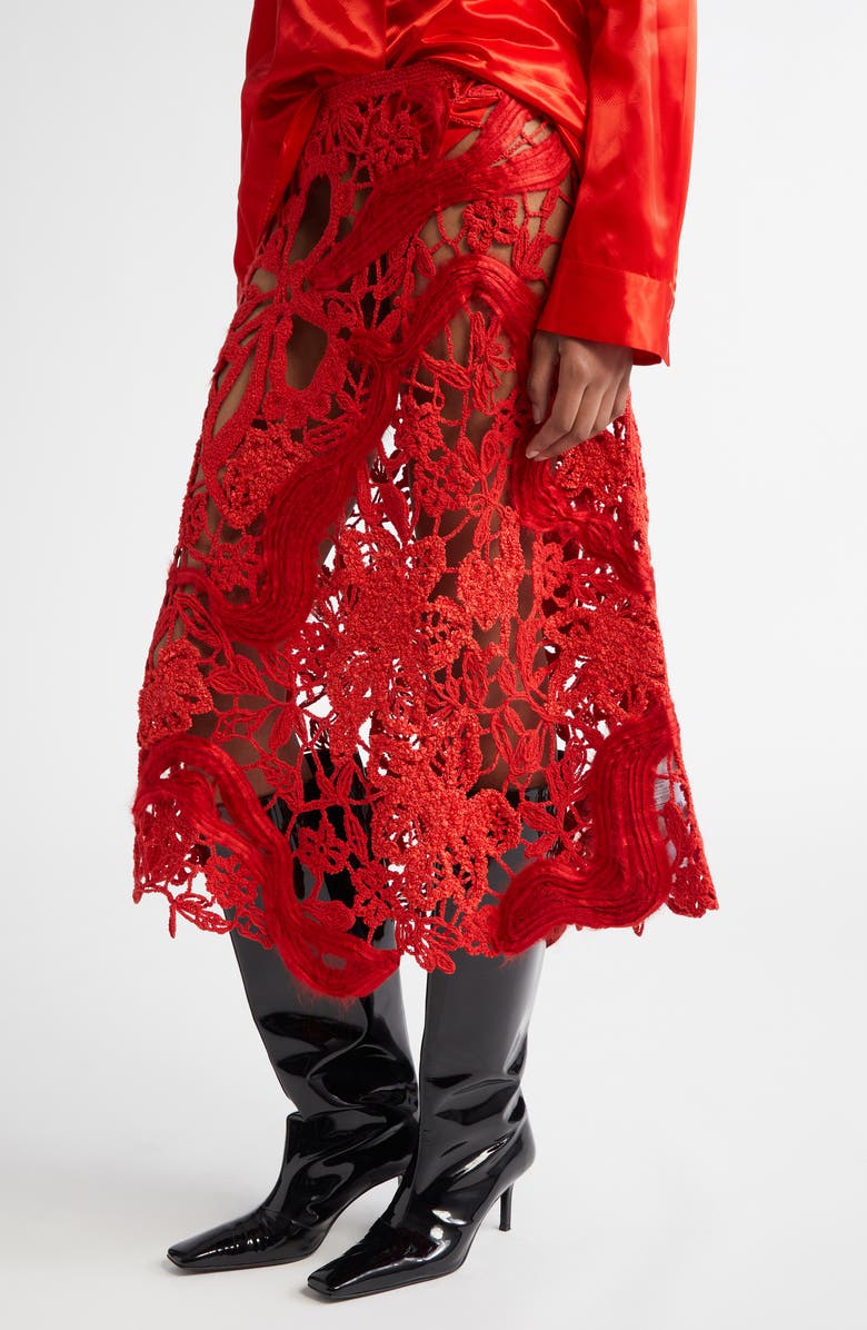 Jil Sander Mixed Lace Midi Skirt, Alternate, color, Rouge