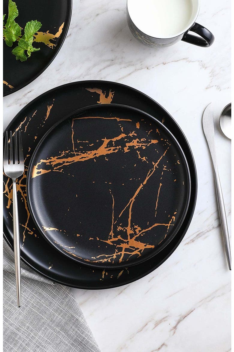 Zora Porcelain 4-Piece Dinner Plate Set, Alternate, color, Black