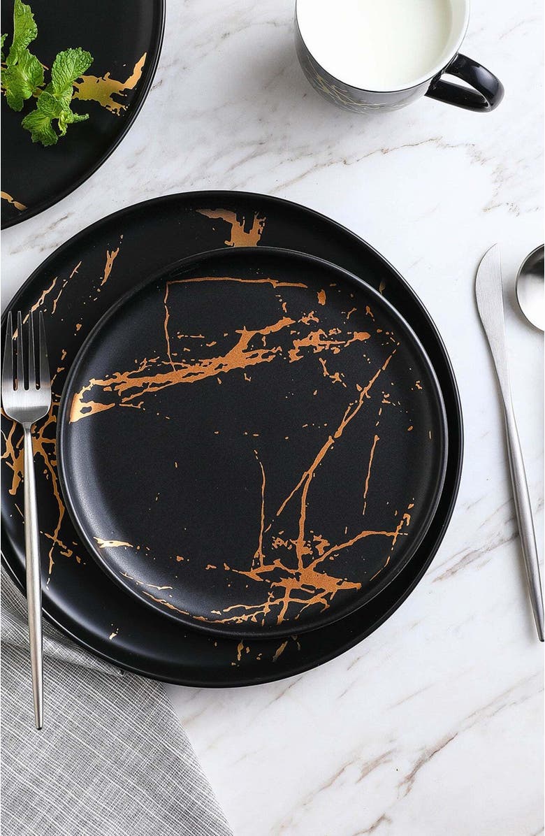 Stone Lain Zora Porcelain 4-Piece Dinner Plate Set, Alternate, color, Black