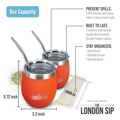 London Sip Yerba Mate Cup Set 8oz In Orange