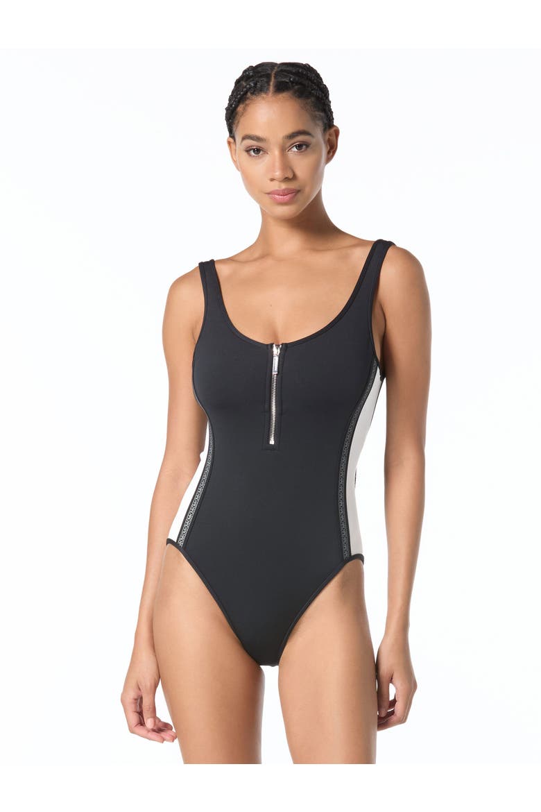 Signature Scuba Zip Front One-Piece Swimsuit, Main, color, Black