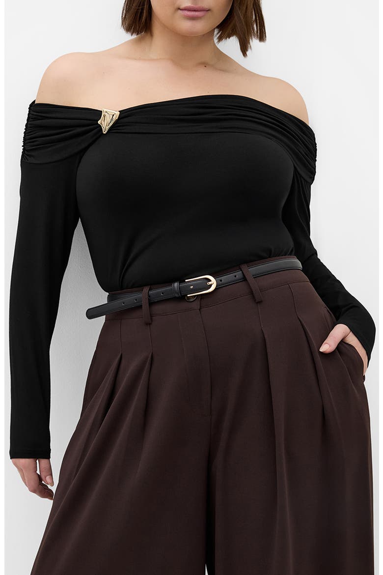 Ruched Off the Shoulder Top, Main, color, BLACK