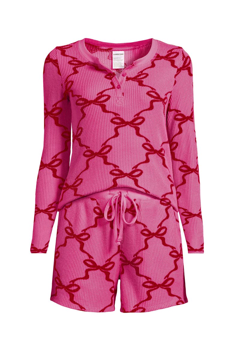 Brushed Cozy Waffle 2 Piece Pajama Set - Long Sleeve Top and Shorts, Alternate, color, Aurora Pink/Red Bows