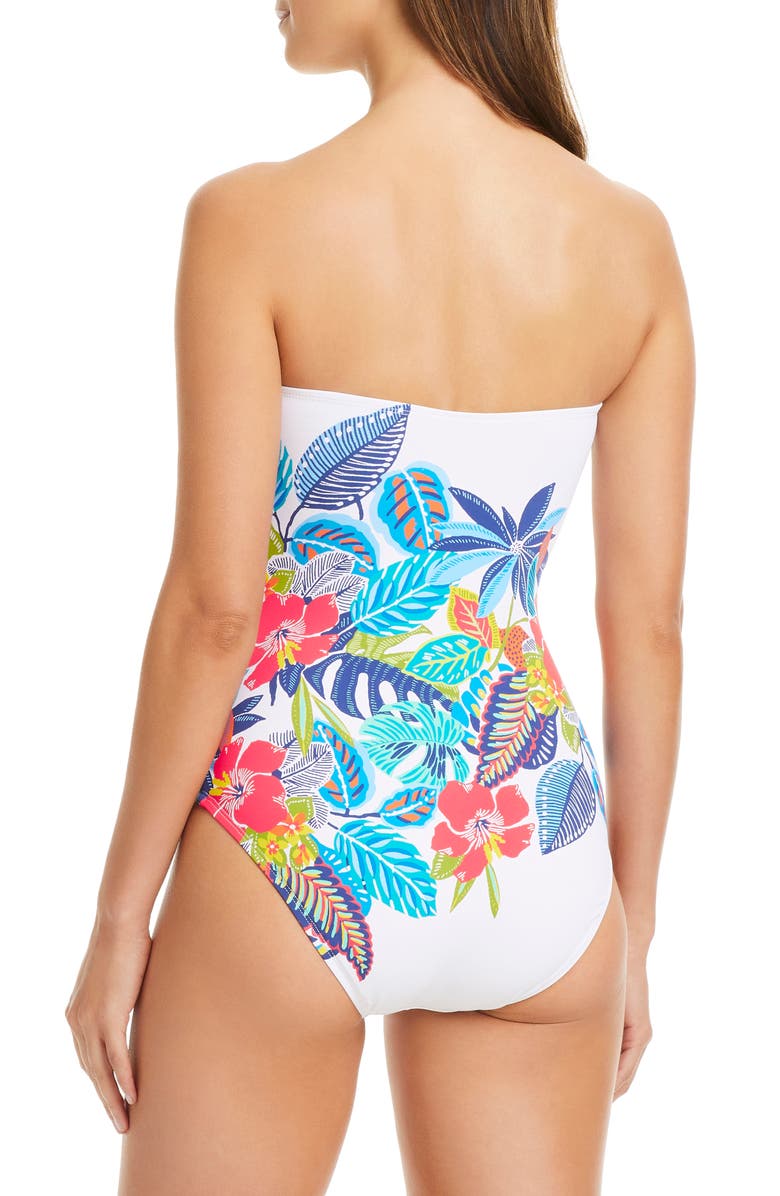 BLEU by Rod Beattie Shirred Strapless One-Piece Swimsuit, Alternate, color, White Multi