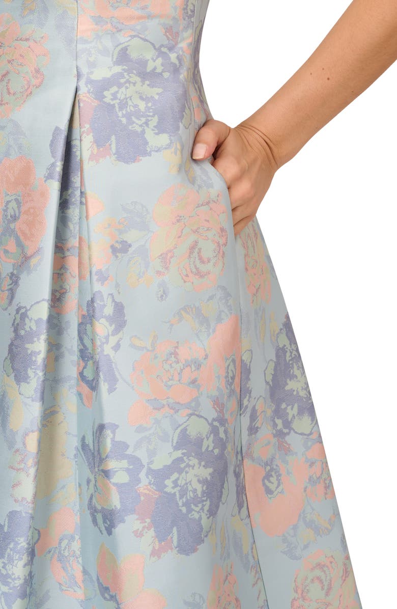 Adrianna Papell Floral Jacquard Imitation Pearl Detail Cocktail Dress, Alternate, color,