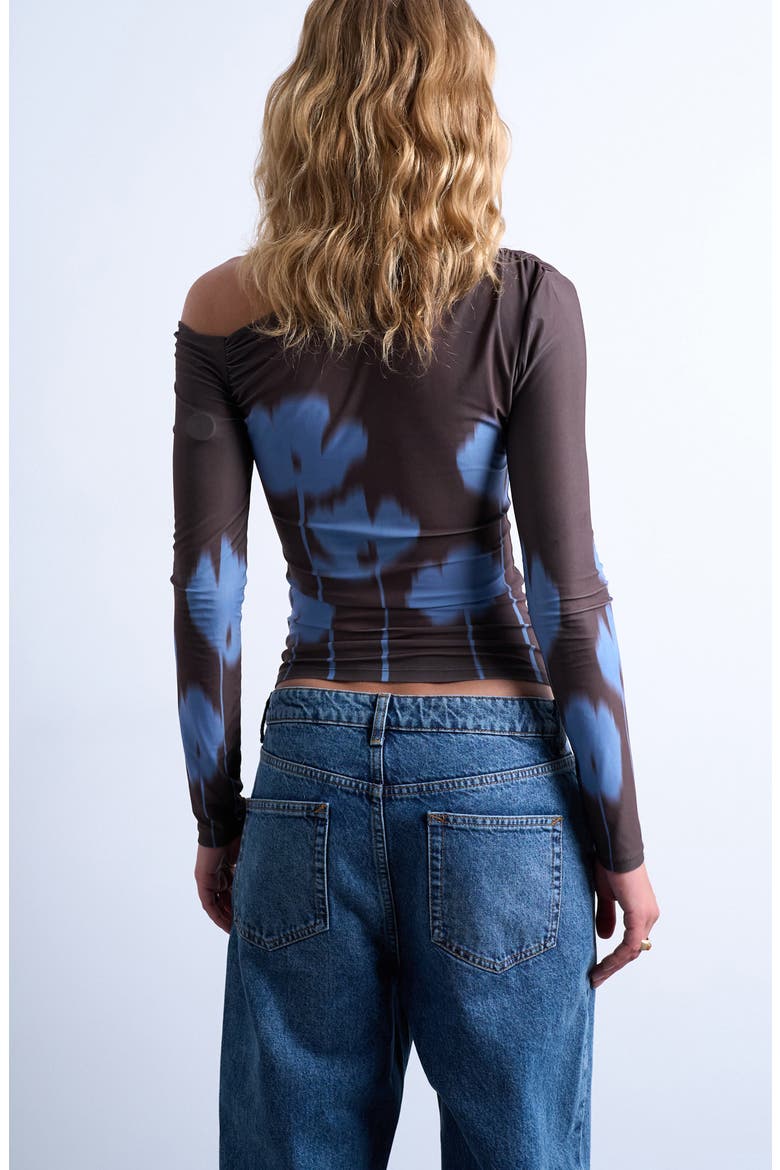Floral Ruched One-Shoulder Top, Alternate, color, BROWN