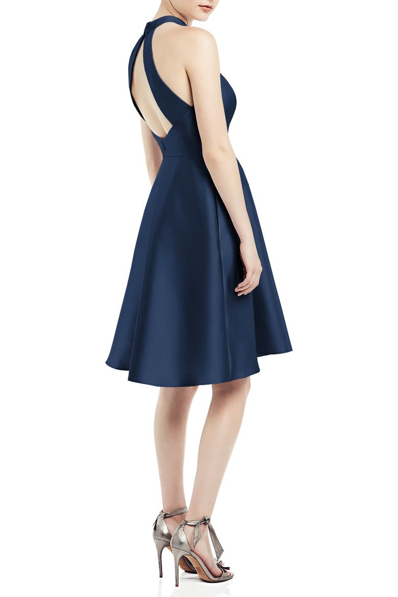 Halter Style Satin Twill Cocktail Dress, Alternate, color, MIDNIGHT