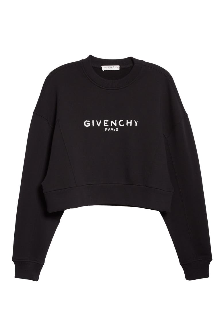 Logo Graphic Crop Cotton Sweatshirt, Alternate, color, BLACK
