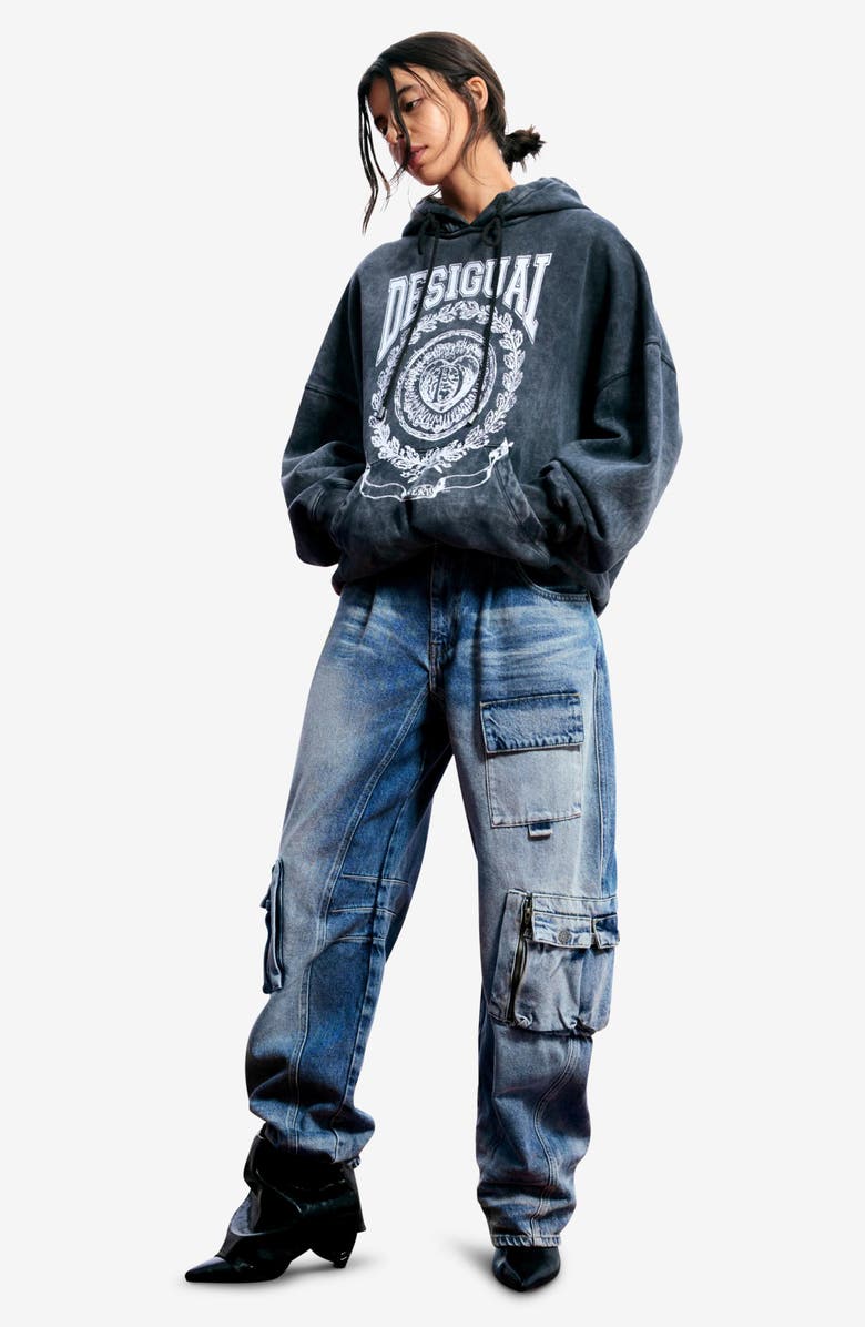 Desigual Tie Dye Cotton Graphic Hoodie, Alternate, color, Black