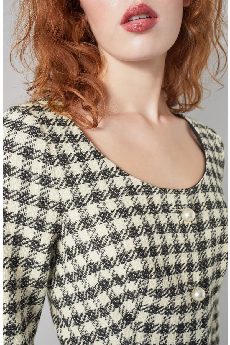 Keeler Long Sleeve Gingham Tweed Dress, Alternate, color, MUL-BLACK/CREAM