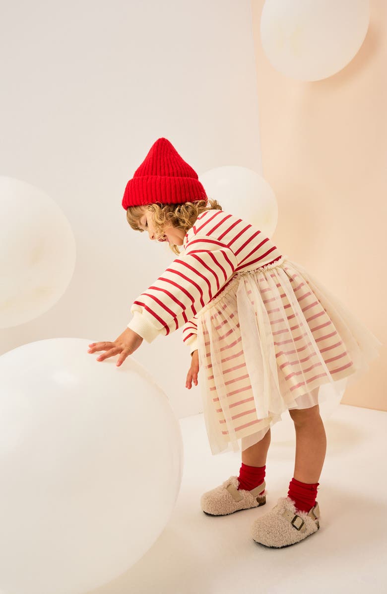 NEXT Kids' Christmas Stripe Tulle Overlay Party Dress, Alternate, color, Multi