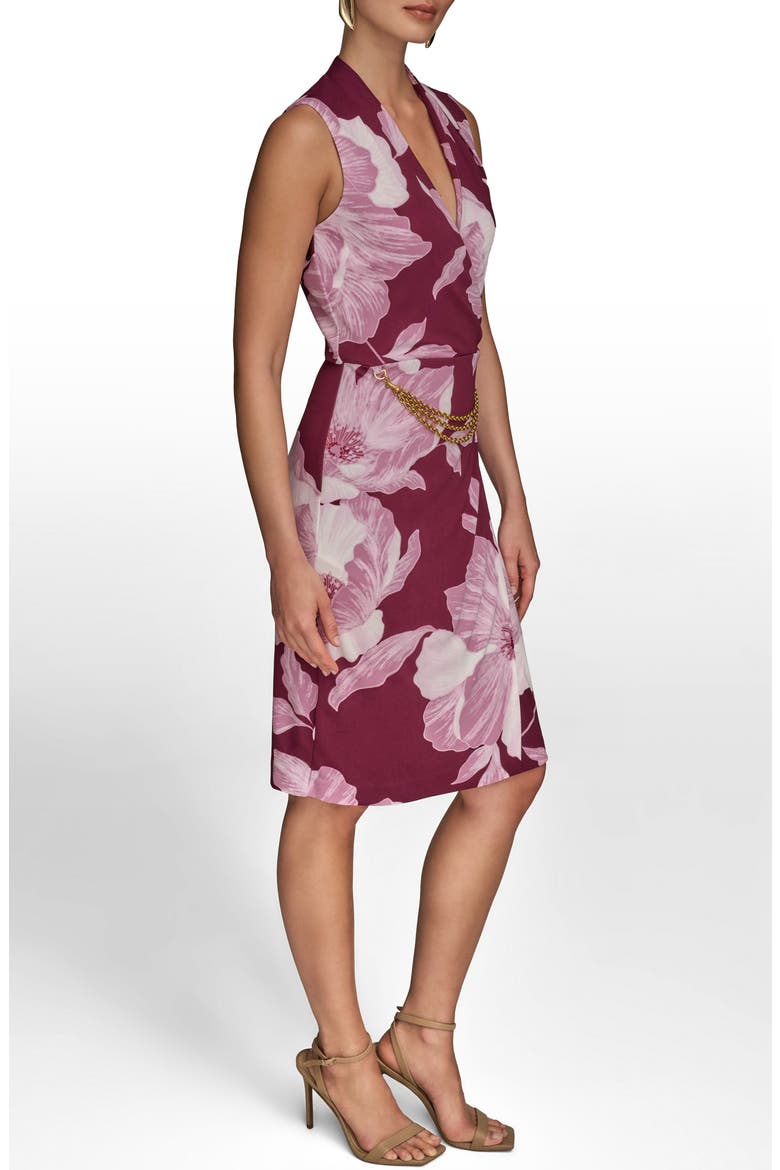 Floral Print Faux Wrap Sheath Dress, Alternate, color, PRUNE
