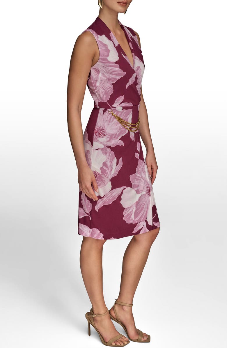 Donna Karan New York Floral Print Faux Wrap Sheath Dress, Alternate, color, Prune