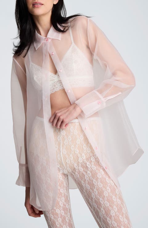 Sheer Oversize Button-Up Shirt