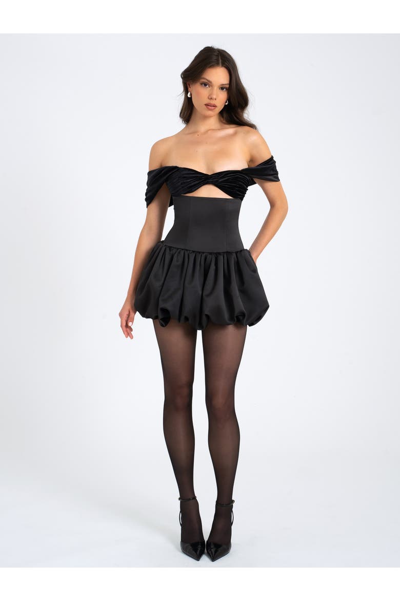 Gabby Velvet Top Bubble Hem Mini Dress, Alternate, color, Black