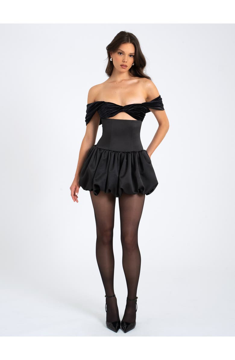 Miss Circle Gabby Velvet Top Bubble Hem Mini Dress, Alternate, color, Black