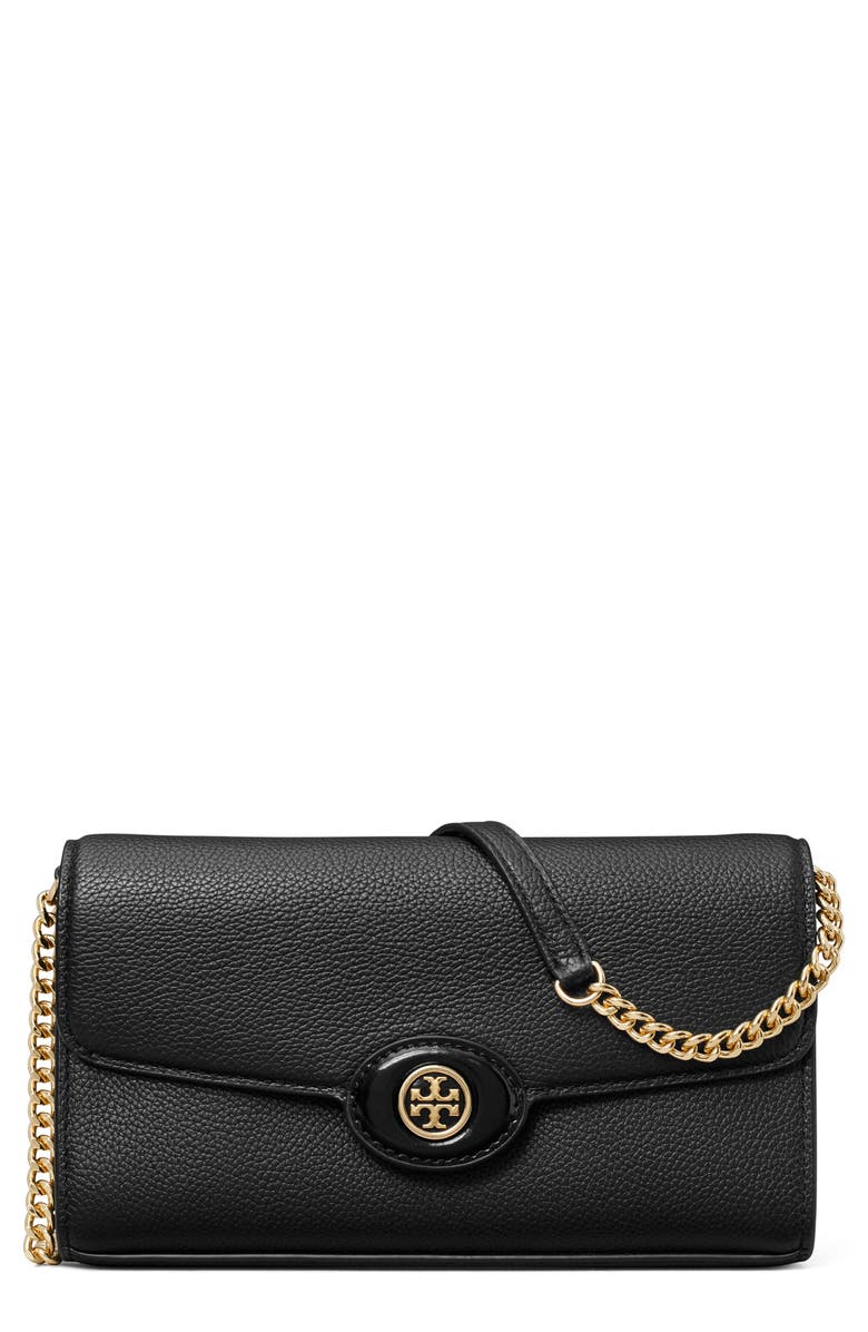 Tory Burch Robinson Pebbled Crossbody, Main, color, Black/Black