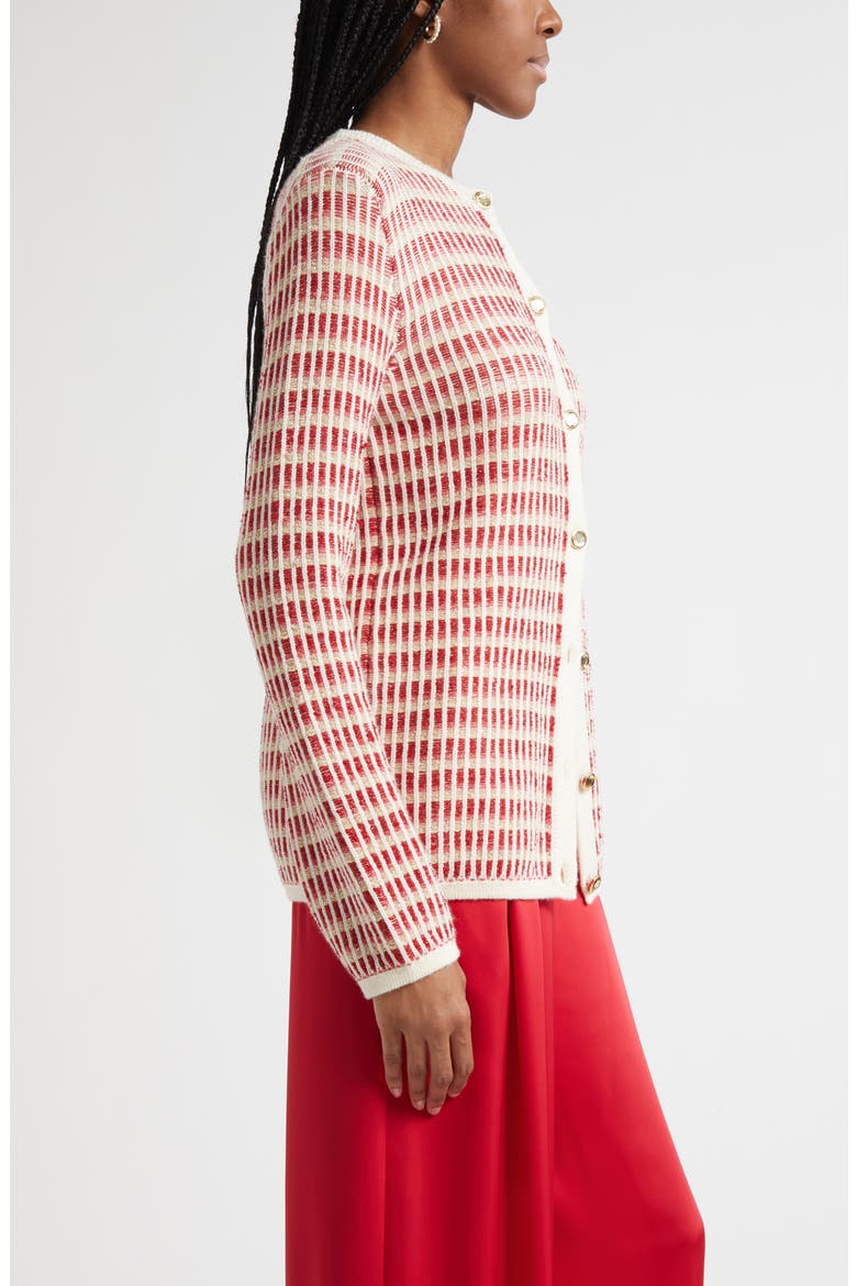 Ivy Metallic Cardigan, Alternate, color, IVORY / SCARLET RED KNIT