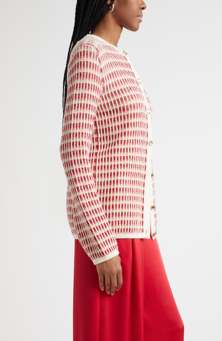 Ramy Brook Ivy Metallic Cardigan, Alternate, color, Ivory / Scarlet Red Knit