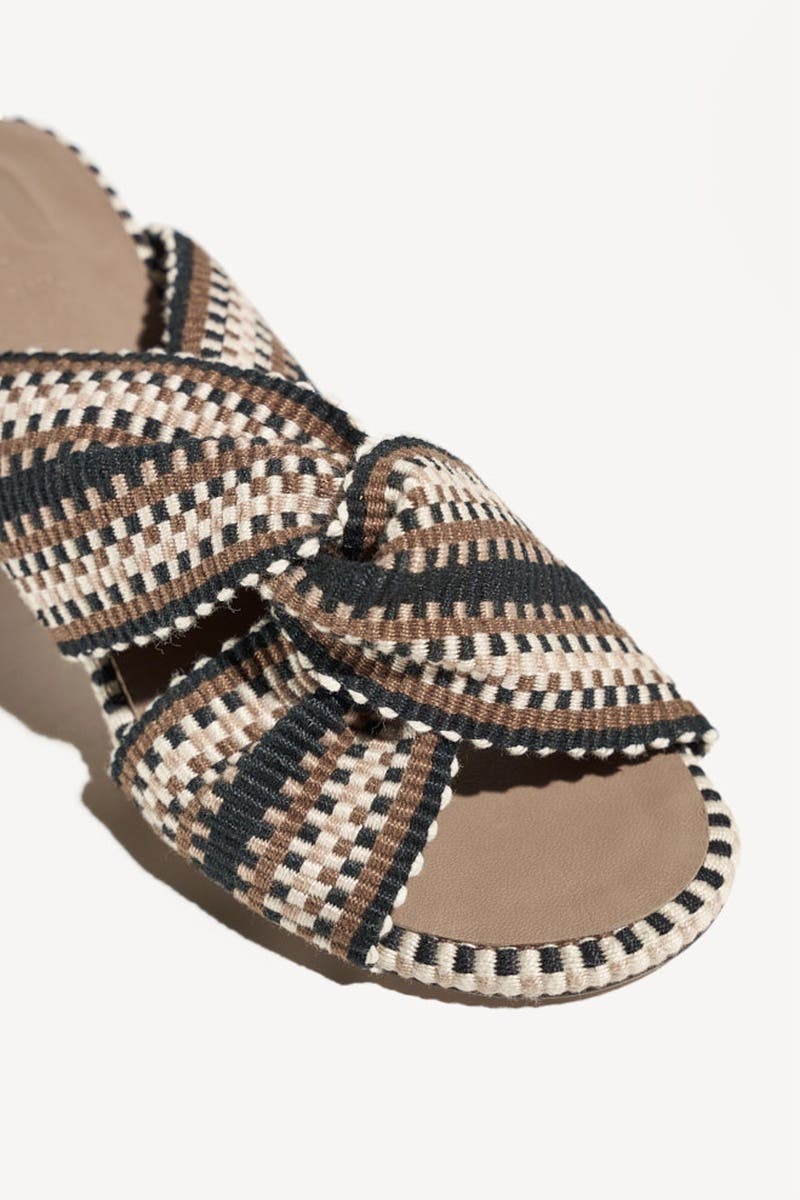 Gilda Handwoven Knotted sandal with Sculptural Heel, Alternate, color, Sand