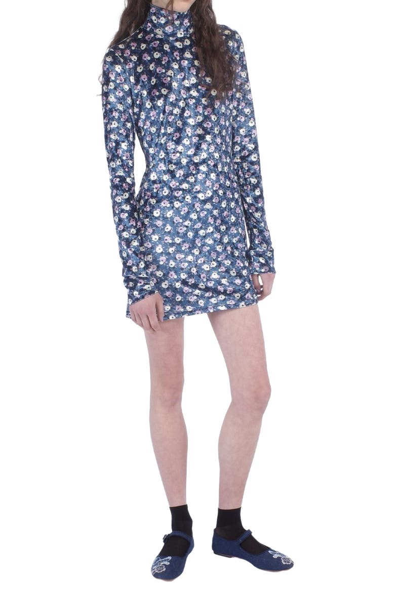 Anna Sui Posie Stretch Velvet Turtleneck Dress, Main, color, 