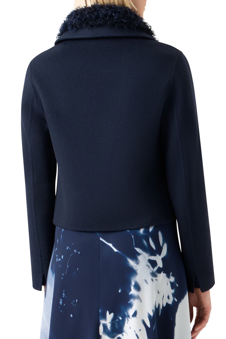 Edena Cashmere Crop Jacket with Genuine Shearling Collar, Alternate, color, NAVY
