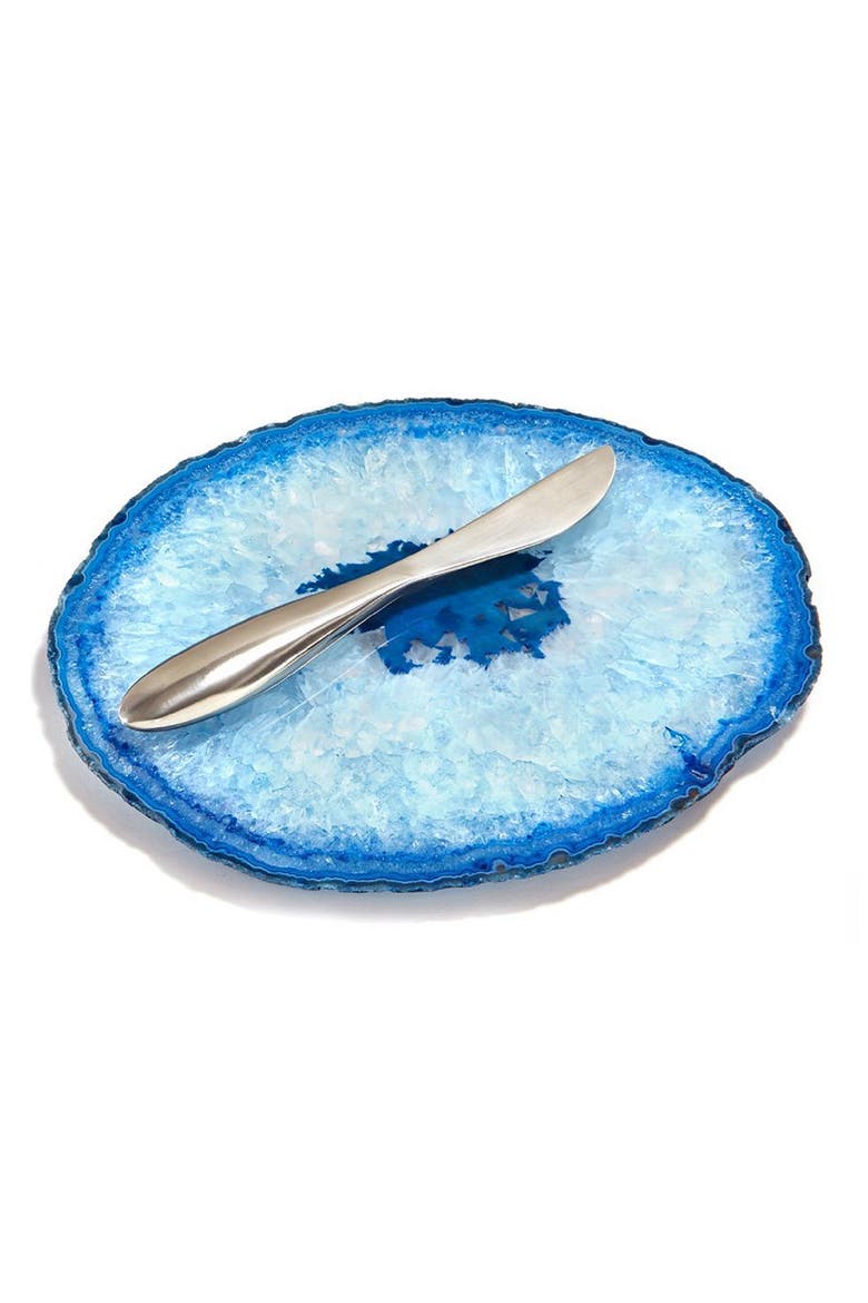 Ita Agate Cheese Plate & Forma Spreader, Main, color, AZURE