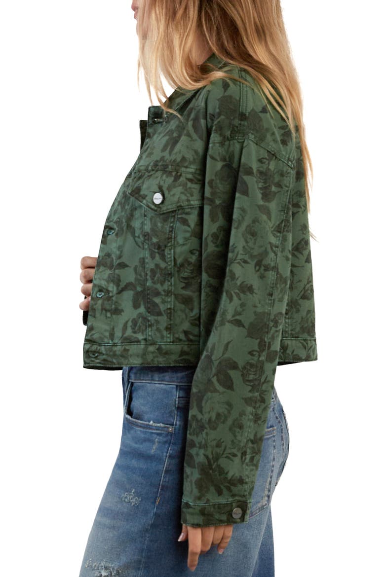 Print Crop Denim Jacket, Alternate, color, GREEN GARDEN