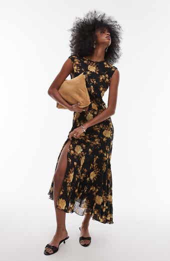 Topshop Floral Godet Hem Midi Dress