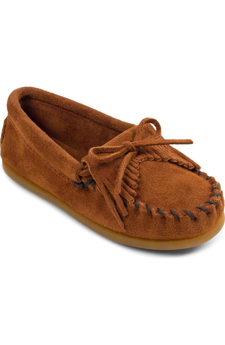 Minnetonka Kilty Driving Shoe, Main, color, Brown