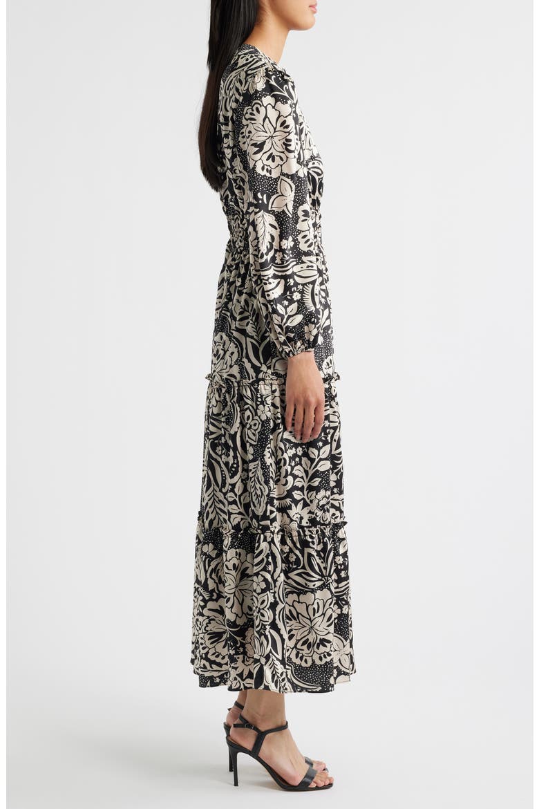 Two-Tone Long Sleeve Maxi Dress, Alternate, color, BLACK/ BEIGE