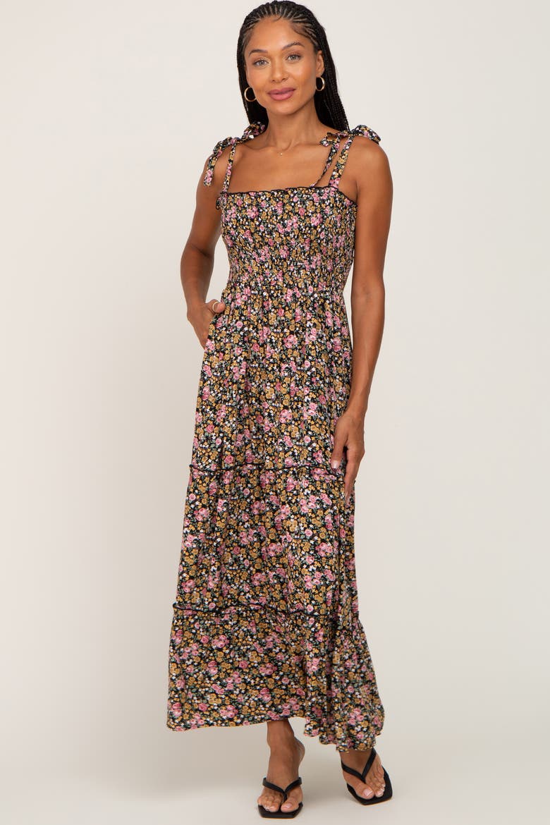 Multi-Color Floral Sleeveless Tiered Maxi Dress, Alternate, color, Pink