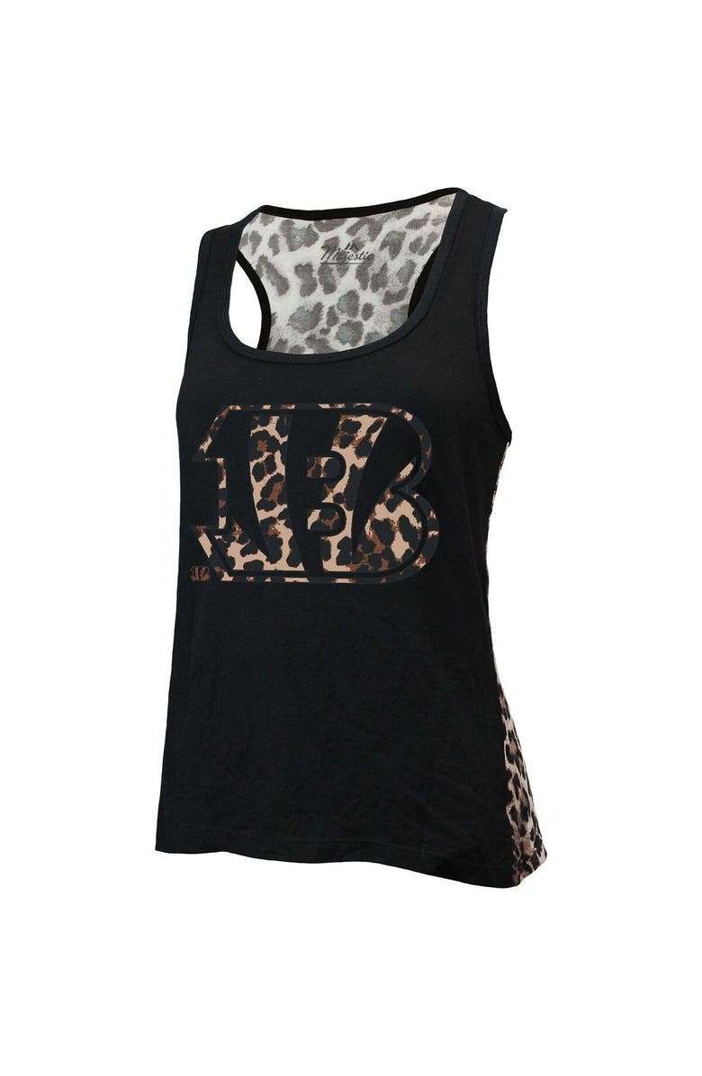 Majestic Threads Women's Majestic Threads Black Cincinnati Bengals Leopard Racerback Tank Top, Alternate, color,