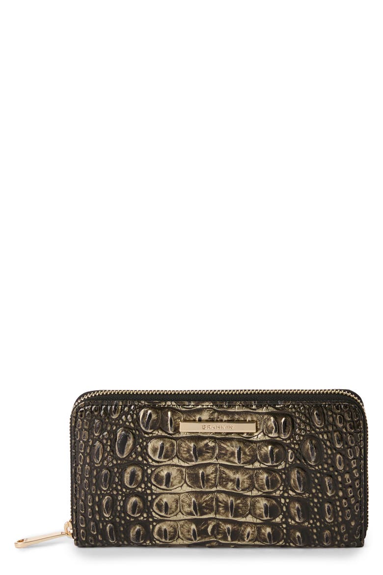 Suri Croc Embossed Leather Zip Wallet, Main, color, ONYX