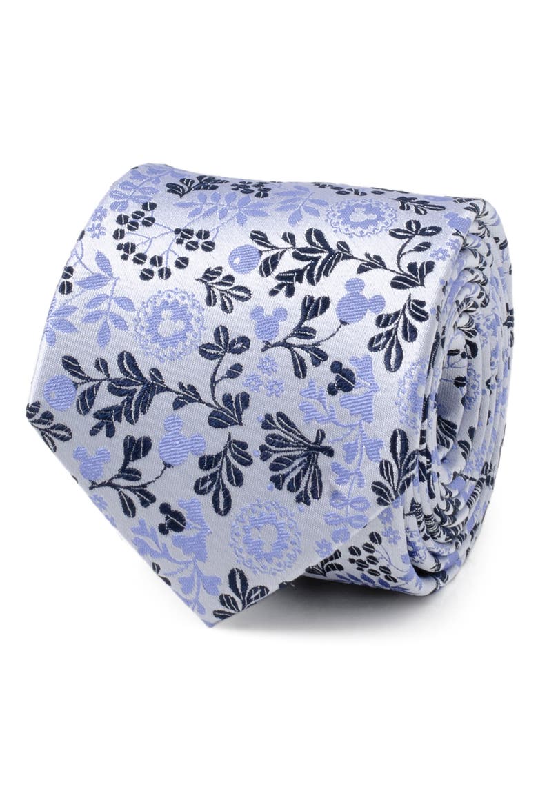 x Disney Mickey Floral Silk Tie, Alternate, color, BLUE