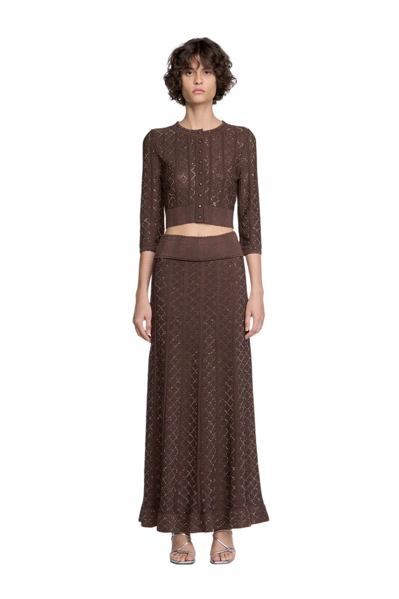 Strass knit cropped cardigan, Main, color, Brown