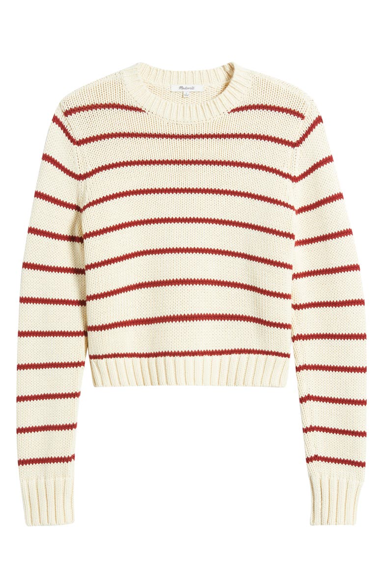 Madewell Stripe Relaxed Cotton Sweater, Alternate, color, Cranberry And Almond