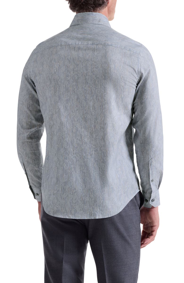 Bugatchi Alvin Trim Fit Shadow Paisley Cotton Button-Up Shirt, Alternate, color, Steel