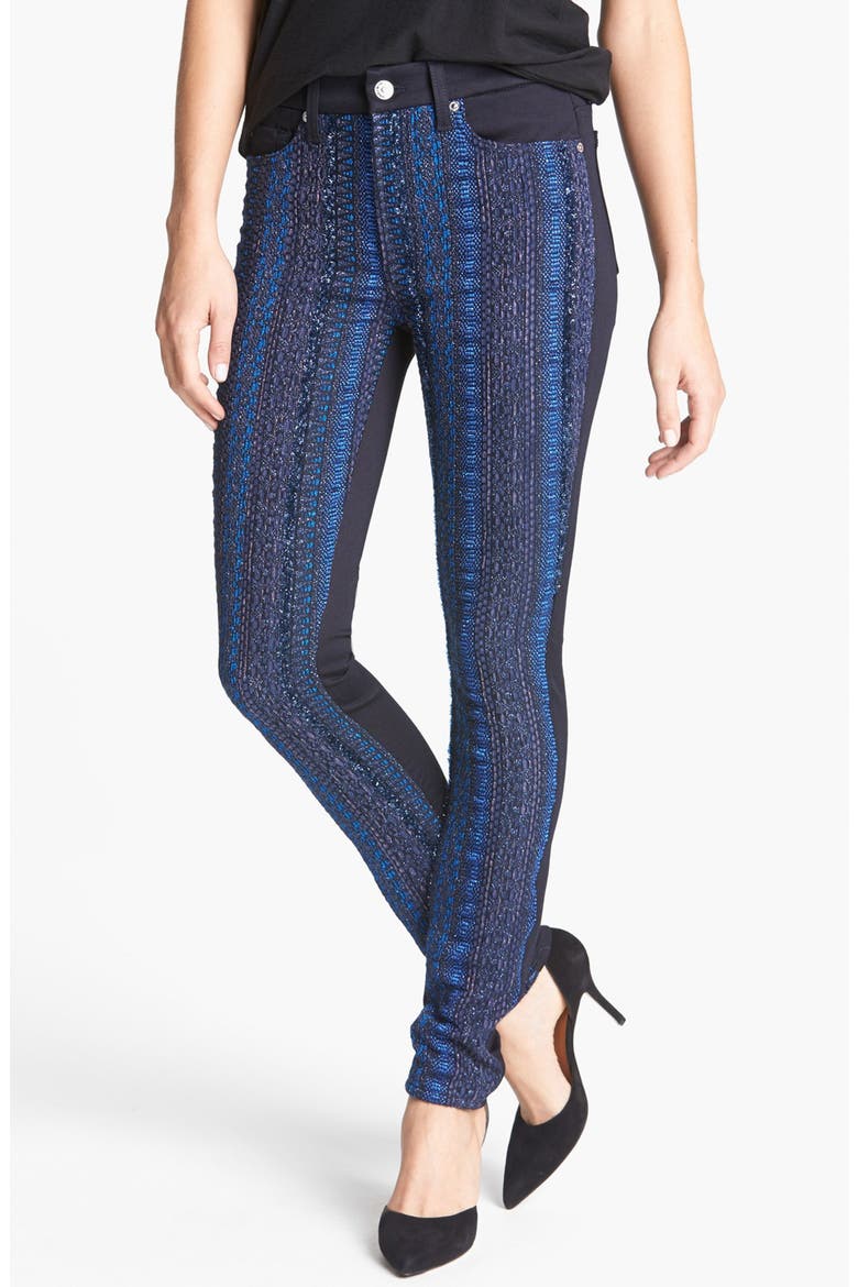 7 For All Mankind® 'Malhia Kent - The Pieced Skinny' Jacquard Jeans, Main, color, BLUE METALLIC STRIPE TWEED