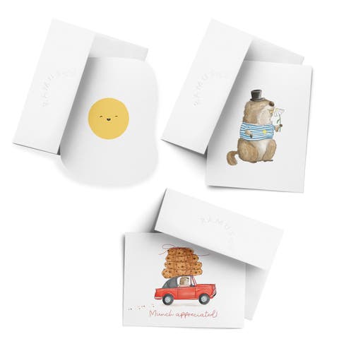 Munch Appreciated, Egg Card, Groundhog Sunshine Winter/Thank You Greeting Card Pack Sets (3 ct, Assorted)
