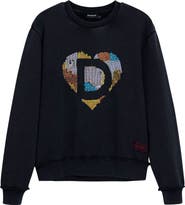 Desigual Heart Embroidered Cotton Graphic Sweatshirt