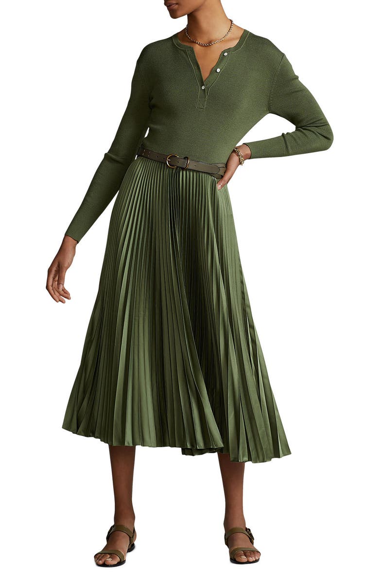 Polo Ralph Lauren Mixed Media Long Sleeve Fit & Flare Dress, Main, color, 