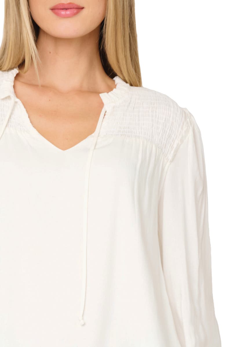 GIBSONLOOK Tie Neck Long Sleeve Smoked Yoke Blouse, Alternate, color, Ivory